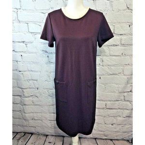 Loft Houndstooth Shift Dress Womens Size 6 Ruffle Collar Stretch Front Pockets